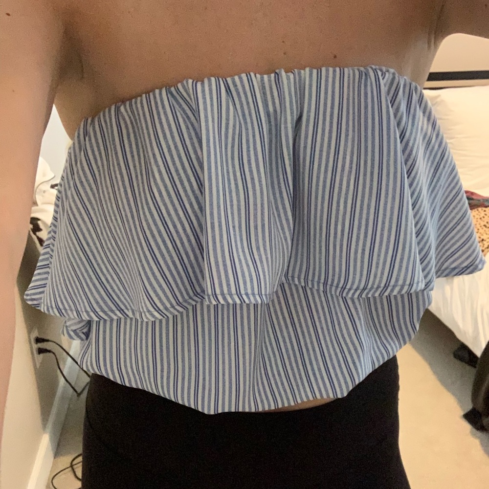 Surf Gypsy Strapless Top blue and white, size M